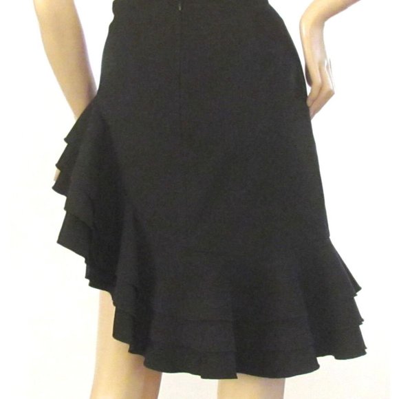 C/MEO Collective Black Ruffle Asymmetrical above Knee Designer Skirt Size Large - Picture 1 of 8